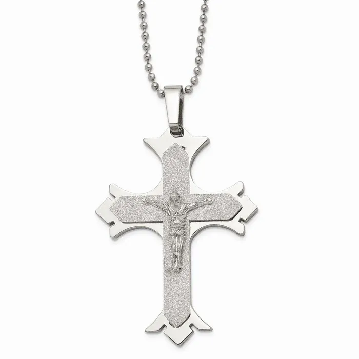 Chisel Necklaces Stainless Steel Polished Laser Cut Crucifix Necklace