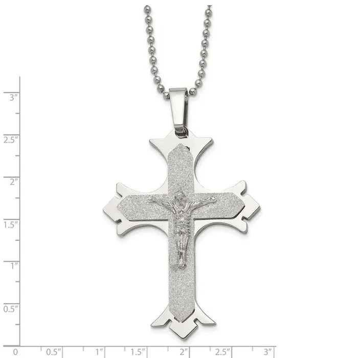 Chisel Necklaces Stainless Steel Polished Laser Cut Crucifix Necklace Chisel Necklaces Stainless Steel Polished Laser Cut Crucifix Necklace