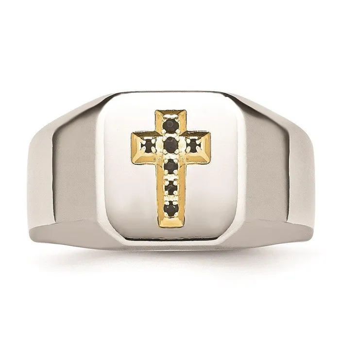 Chisel Rings Stainless Steel 14k w Sapphire Cross Ring Chisel Rings Stainless Steel 14k w Sapphire Cross Ring