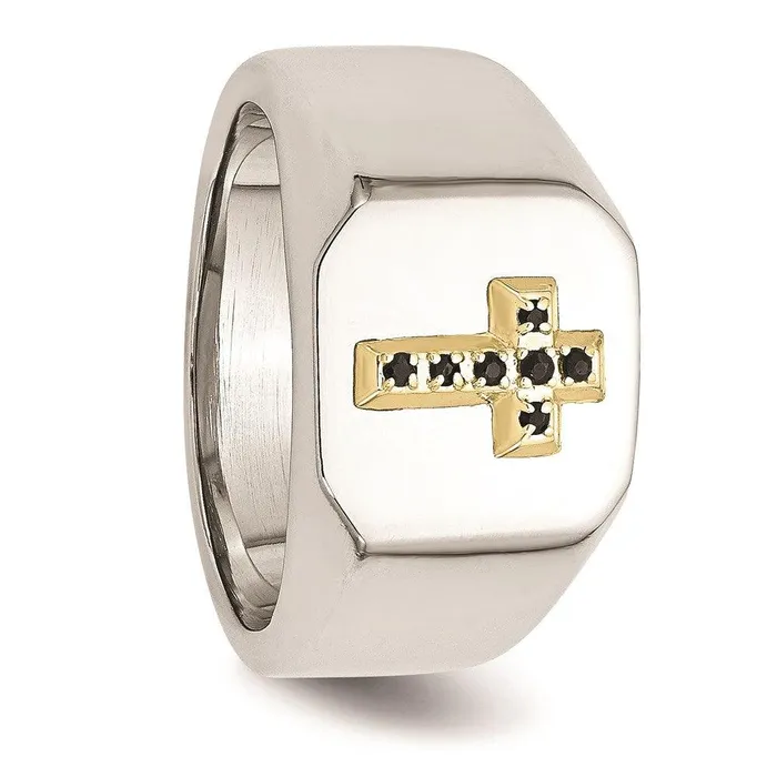 Chisel Rings Stainless Steel 14k w Sapphire Cross Ring Chisel Rings Stainless Steel 14k w Sapphire Cross Ring