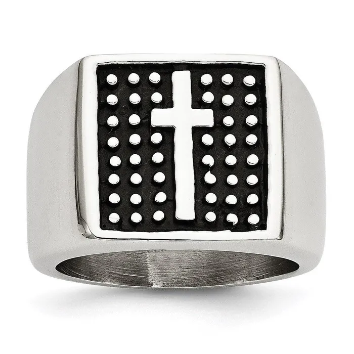 Chisel Rings Stainless Steel Antiqued Cross Polished Ring