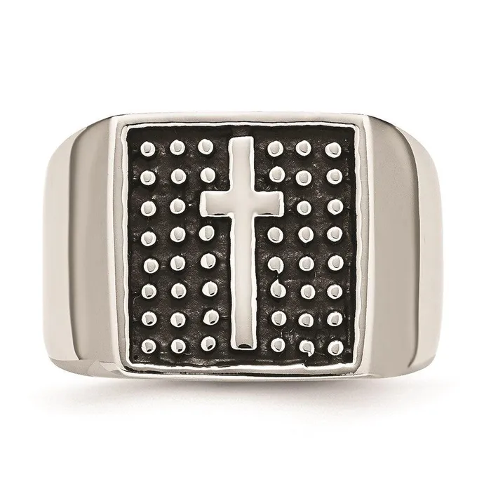 Chisel Rings Stainless Steel Antiqued Cross Polished Ring Chisel Rings Stainless Steel Antiqued Cross Polished Ring
