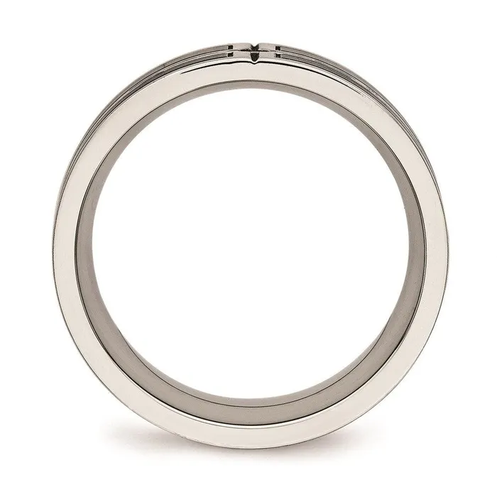 Chisel Rings Stainless Steel Brushed and Polished Black IP Plated CZ Band Chisel Rings Stainless Steel Brushed and Polished Black IP Plated CZ Band