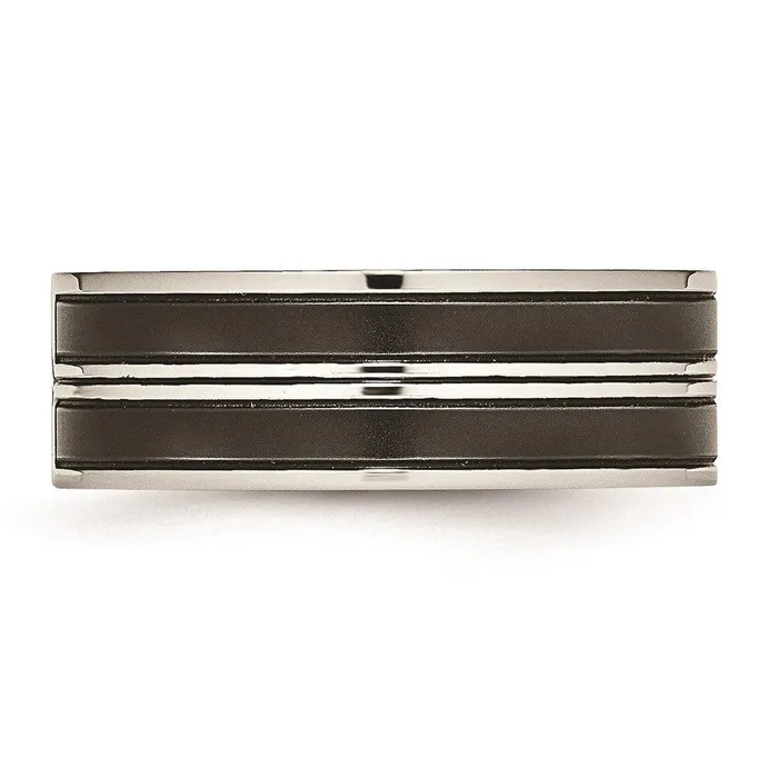 Chisel Rings Stainless Steel Brushed and Polished Black IP Plated CZ Band Chisel Rings Stainless Steel Brushed and Polished Black IP Plated CZ Band