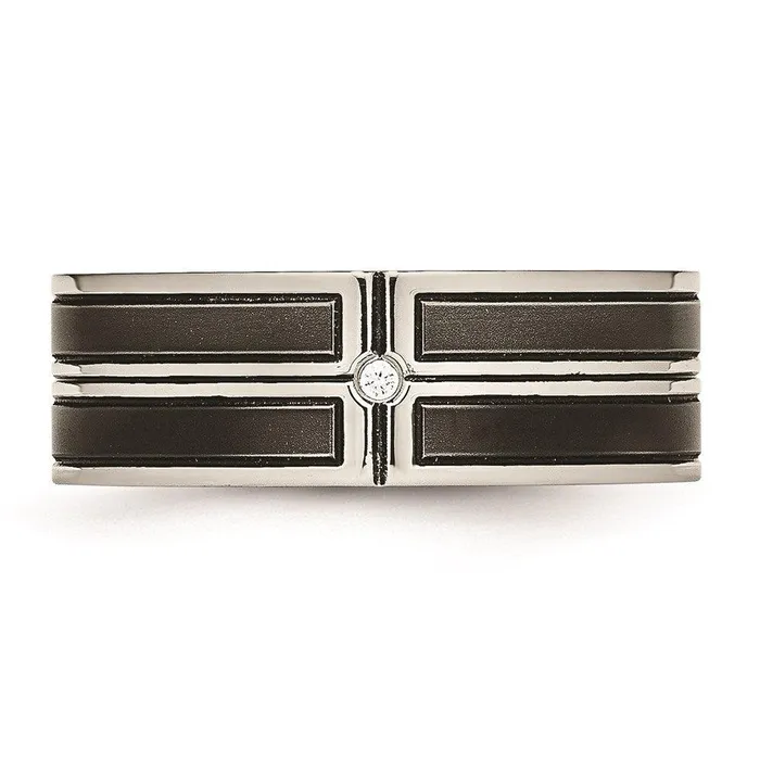 Chisel Rings Stainless Steel Brushed and Polished Black IP Plated CZ Band Chisel Rings Stainless Steel Brushed and Polished Black IP Plated CZ Band