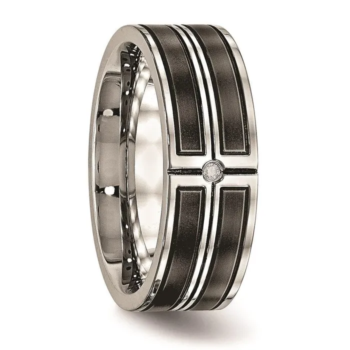 Chisel Rings Stainless Steel Brushed and Polished Black IP Plated CZ Band Chisel Rings Stainless Steel Brushed and Polished Black IP Plated CZ Band