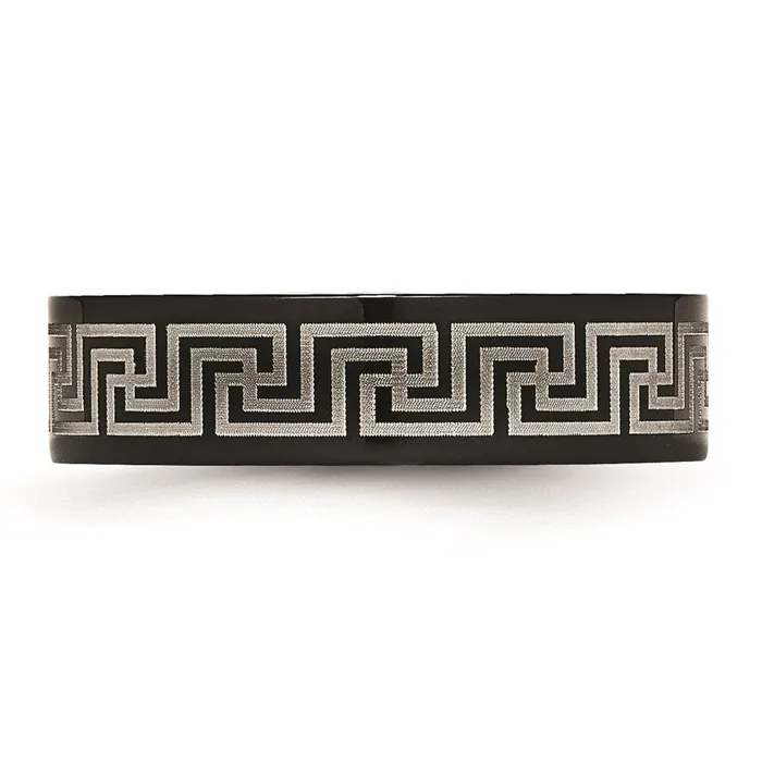 Chisel Rings Titanium Black IPplated Greek Key Laser Etched 6mm BrushedPolished Band TB363 Chisel Rings Titanium Black IPplated Greek Key Laser Etched 6mm BrushedPolished Band TB363