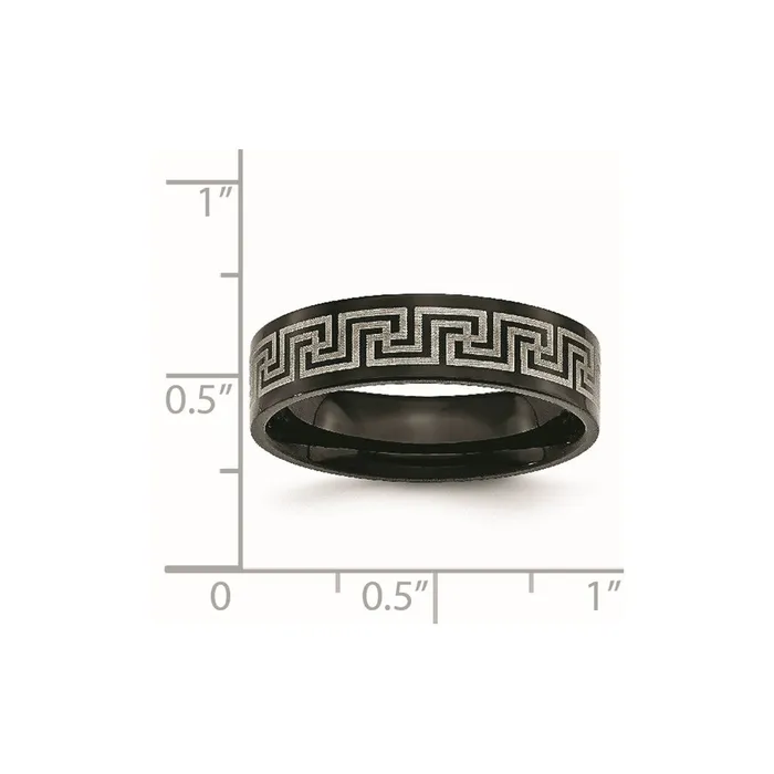 Chisel Rings Titanium Black IPplated Greek Key Laser Etched 6mm BrushedPolished Band TB363 Chisel Rings Titanium Black IPplated Greek Key Laser Etched 6mm BrushedPolished Band TB363