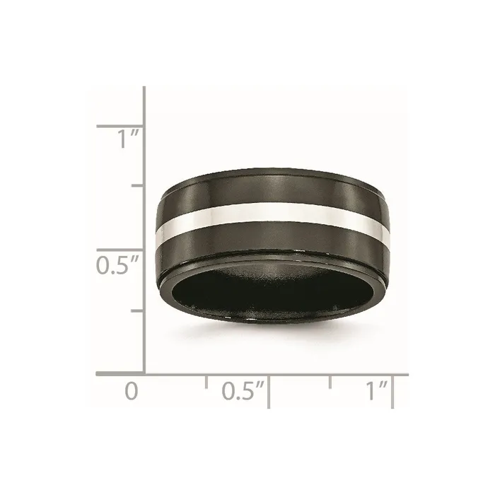 Chisel Rings Titanium Black Ti with Sterling Silver Inlay 10mm Polished Band TB288 Chisel Rings Titanium Black Ti with Sterling Silver Inlay 10mm Polished Band TB288