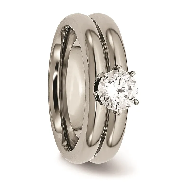 Chisel Rings Titanium CZ Ring TB373 Chisel Rings Titanium CZ Ring TB373