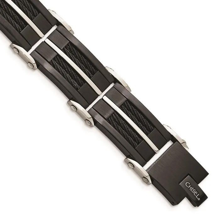 Chisel Stainless Steel Brushed Polished Wire Black IPplated Bracelet Bracelets Chisel Stainless Steel Brushed Polished Wire Black IPplated Bracelet Bracelets