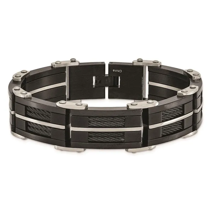 Chisel Stainless Steel Brushed Polished Wire Black IPplated Bracelet Bracelets Chisel Stainless Steel Brushed Polished Wire Black IPplated Bracelet Bracelets