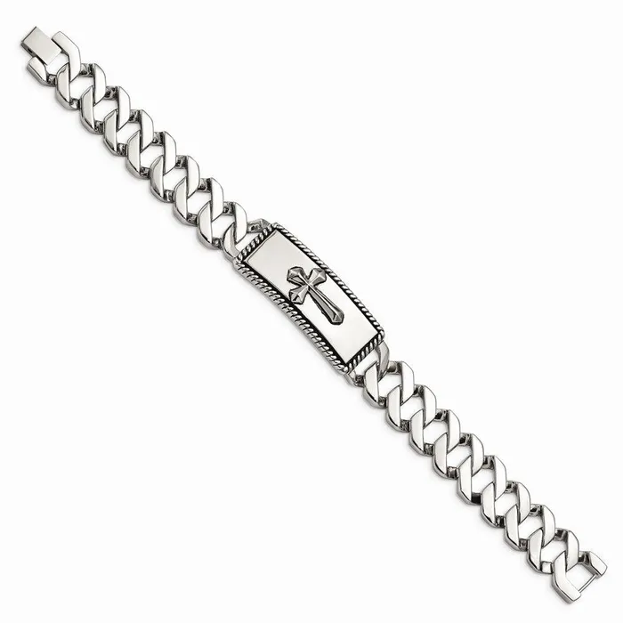 Chisel Stainless Steel Polished and Antiqued Cross Bracelet Bracelets Chisel Stainless Steel Polished and Antiqued Cross Bracelet Bracelets