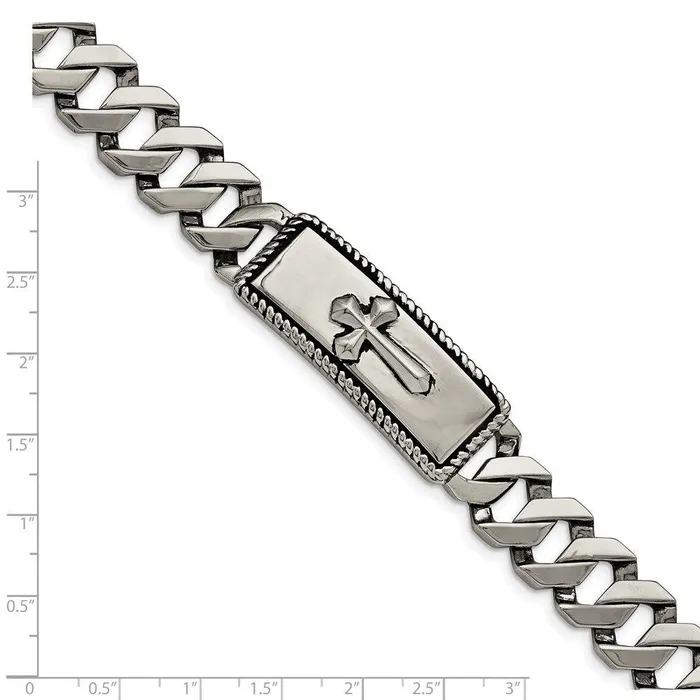 Chisel Stainless Steel Polished and Antiqued Cross Bracelet Bracelets Chisel Stainless Steel Polished and Antiqued Cross Bracelet Bracelets