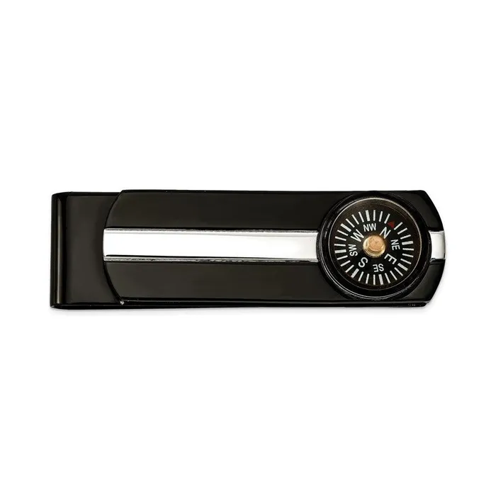 Chisel Stainless Steel Polished Black IPplated Functional Compass Money Clip Bracelets Chisel Stainless Steel Polished Black IPplated Functional Compass Money Clip Bracelets