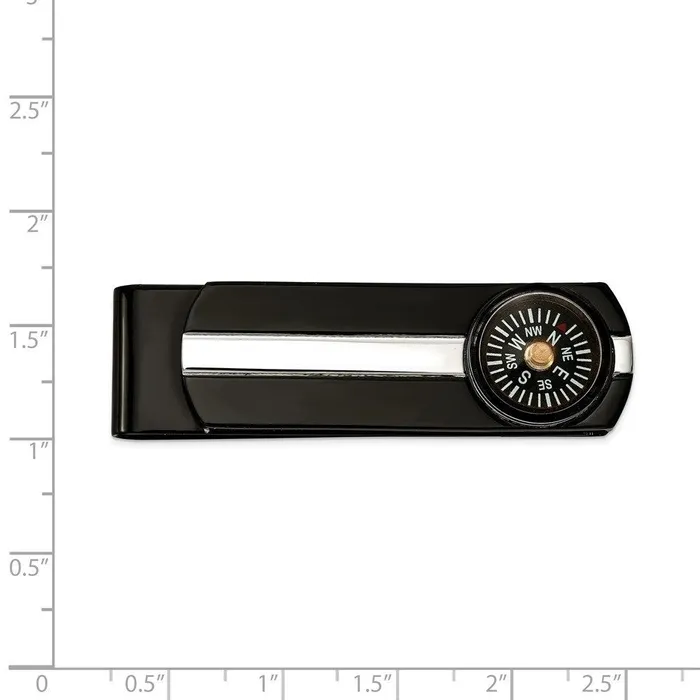 Chisel Stainless Steel Polished Black IPplated Functional Compass Money Clip Bracelets Chisel Stainless Steel Polished Black IPplated Functional Compass Money Clip Bracelets