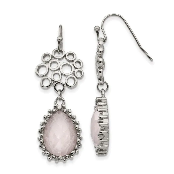 Chisel Stainless Steel Polished Rose Quartz Shepherd Hook Earrings Earrings Chisel Stainless Steel Polished Rose Quartz Shepherd Hook Earrings Earrings