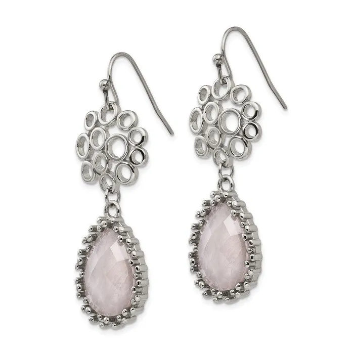 Chisel Stainless Steel Polished Rose Quartz Shepherd Hook Earrings Earrings Chisel Stainless Steel Polished Rose Quartz Shepherd Hook Earrings Earrings