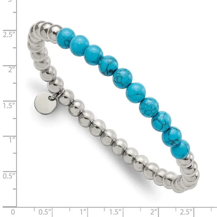 Chisel Stainless Steel Polished Synthetic Turquoise Beaded Stretch Bracelet Bracelets Chisel Stainless Steel Polished Synthetic Turquoise Beaded Stretch Bracelet Bracelets
