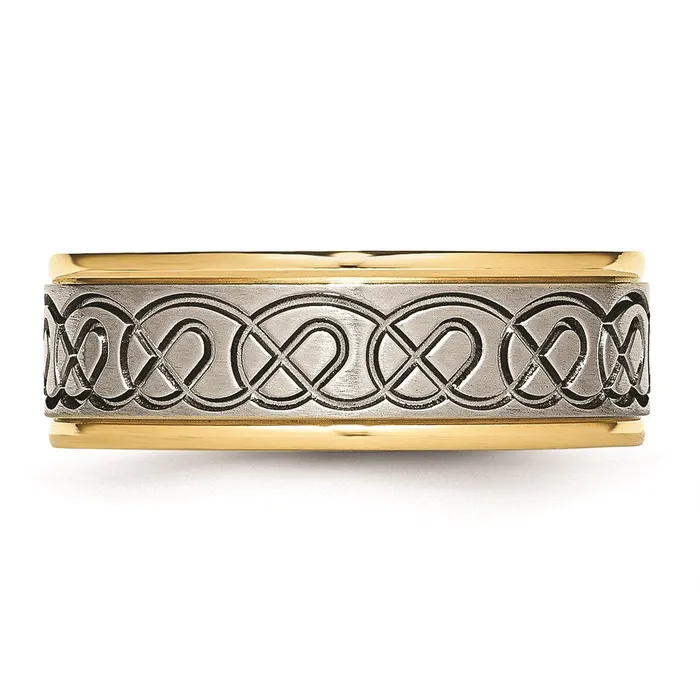 Chisel Titanium Scroll Design Yellow IPplated Grooved Edge BrushedPolished Band TB312 Rings Chisel Titanium Scroll Design Yellow IPplated Grooved Edge BrushedPolished Band TB312 Rings