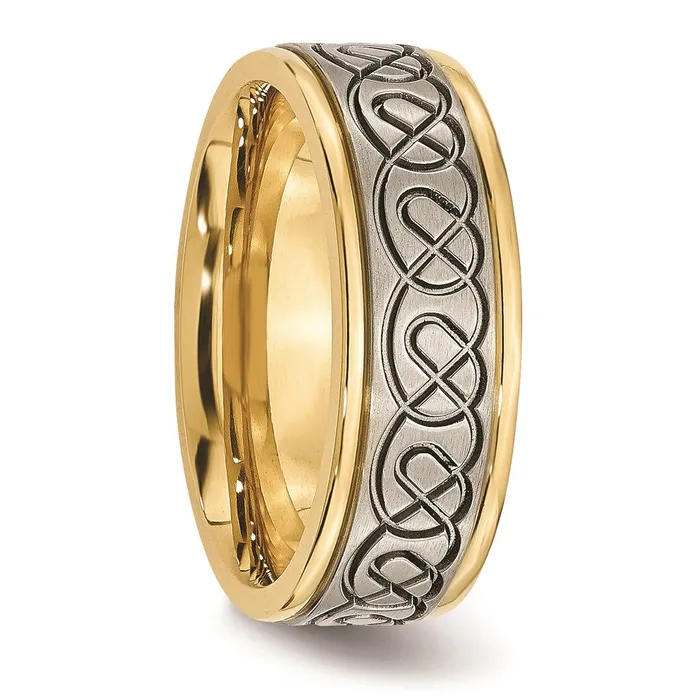 Chisel Titanium Scroll Design Yellow IPplated Grooved Edge BrushedPolished Band TB312 Rings Chisel Titanium Scroll Design Yellow IPplated Grooved Edge BrushedPolished Band TB312 Rings