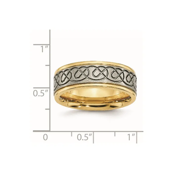 Chisel Titanium Scroll Design Yellow IPplated Grooved Edge BrushedPolished Band TB312 Rings Chisel Titanium Scroll Design Yellow IPplated Grooved Edge BrushedPolished Band TB312 Rings