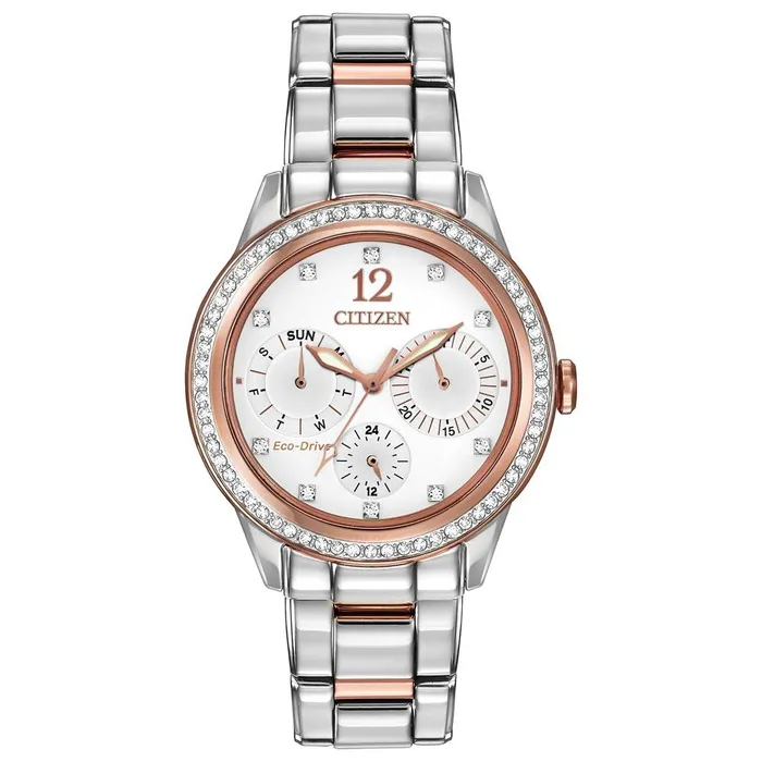 Citizen FD201651A Womens Silhouette EcoDrive Swarovski Crystal White Dial Two Tone Steel Watch Citizen Rings Citizen FD201651A Womens Silhouette EcoDrive Swarovski Crystal White Dial Two Tone Steel Watch Citizen Rings