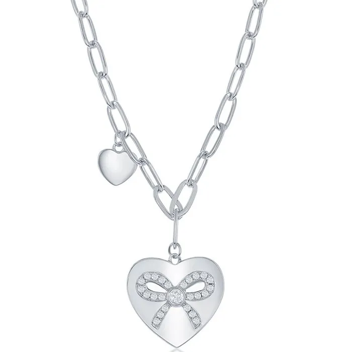Classic Classic Womens Necklace Sterling Silver Heart with CZ Ribbon Paperclip M6664 Necklaces Classic Classic Womens Necklace Sterling Silver Heart with CZ Ribbon Paperclip M6664 Necklaces