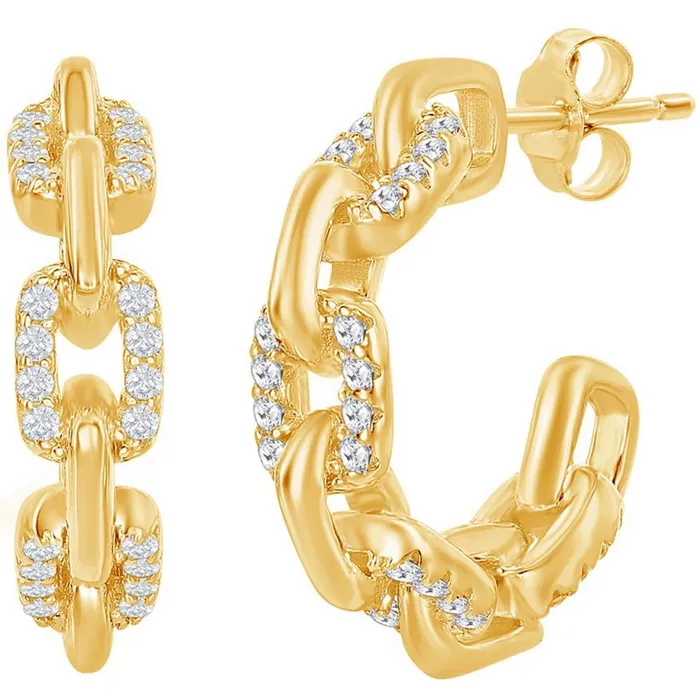Classic Earrings Classic Womens Earrings Gold Plated 18mm White CZ Paperclip Open Hoop D7832GP