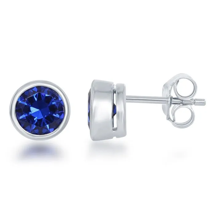 Classic Earrings Sterling Silver Blue Sapphire Stud Earrings