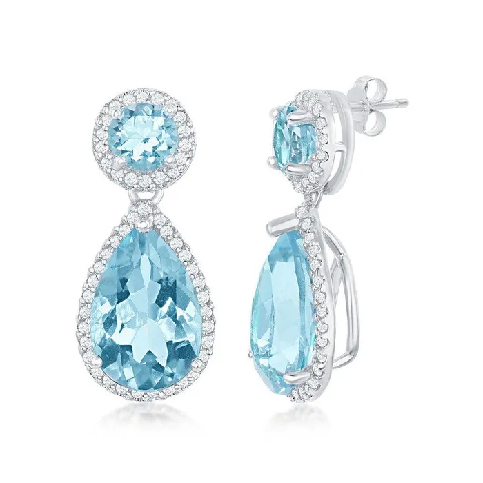 Classic Earrings Sterling Silver Blue Topaz Border Earrings