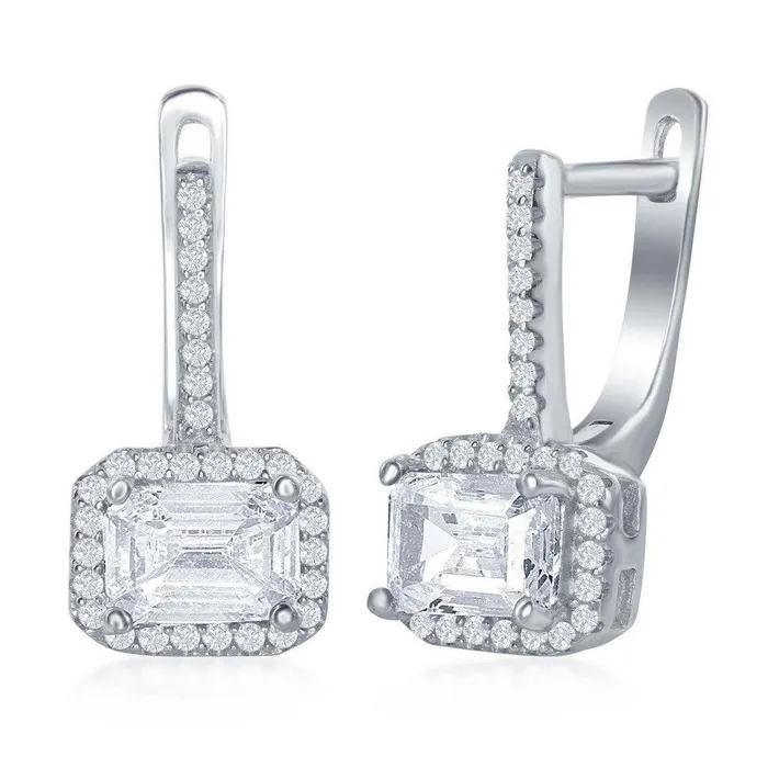 Classic Earrings Sterling Silver Four Prong White CZ Earrings