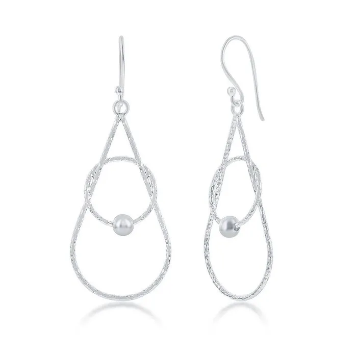 Classic Earrings Sterling Silver Open Circle with Bead Earrings