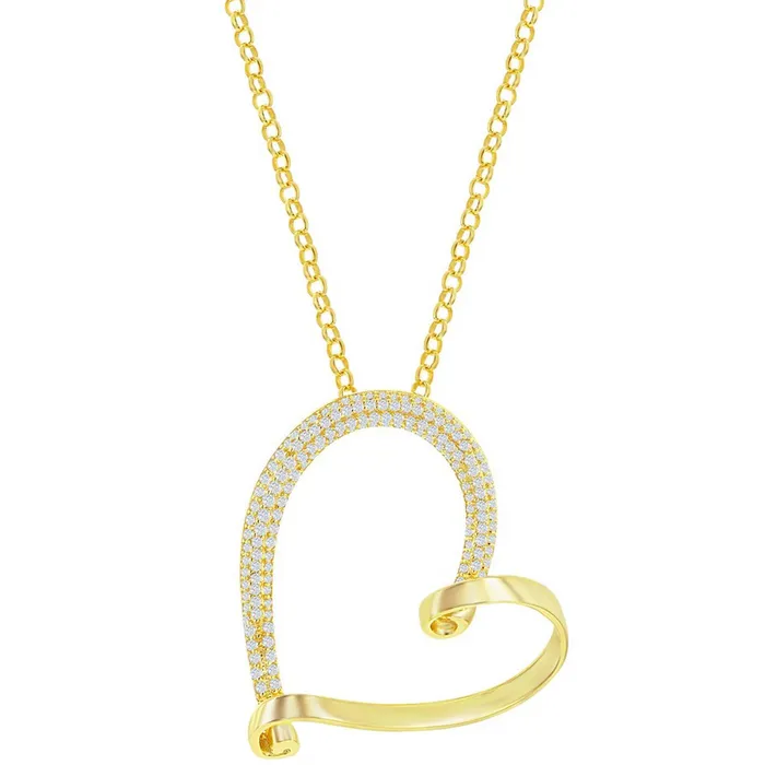 Classic Necklaces Classic Womens Necklace Gold Sterling Silver Micro Pave Large Heart M6985GP Classic Necklaces Classic Womens Necklace Gold Sterling Silver Micro Pave Large Heart M6985GP