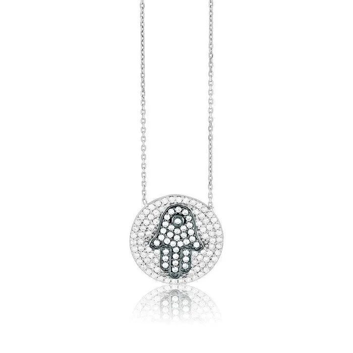 Classic Necklaces Sterling Silver Clear Stone CZ Hamsa Necklace