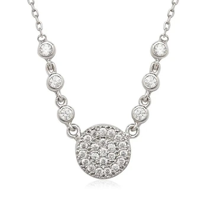 Classic Necklaces Sterling Silver Cubic Zirconia Disc Necklace