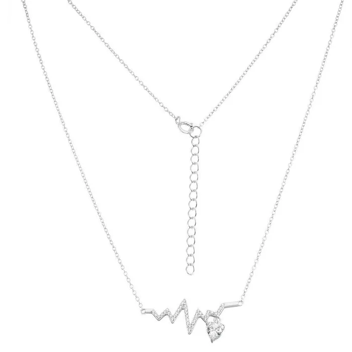 Classic Necklaces Sterling Silver CZ Heartbeat with Dangling Heart CZ Necklace Classic Necklaces Sterling Silver CZ Heartbeat with Dangling Heart CZ Necklace