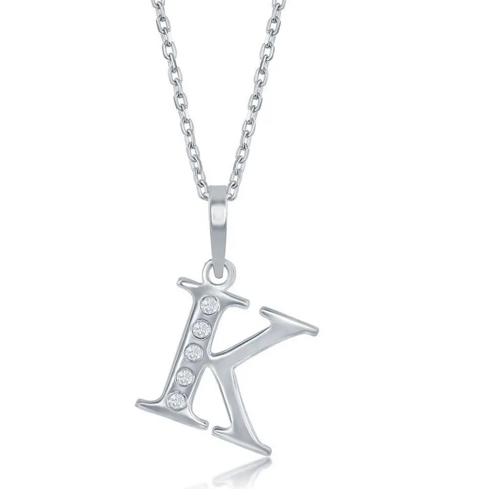 Classic Necklaces Sterling Silver Diamond K Initial Pendant Chain