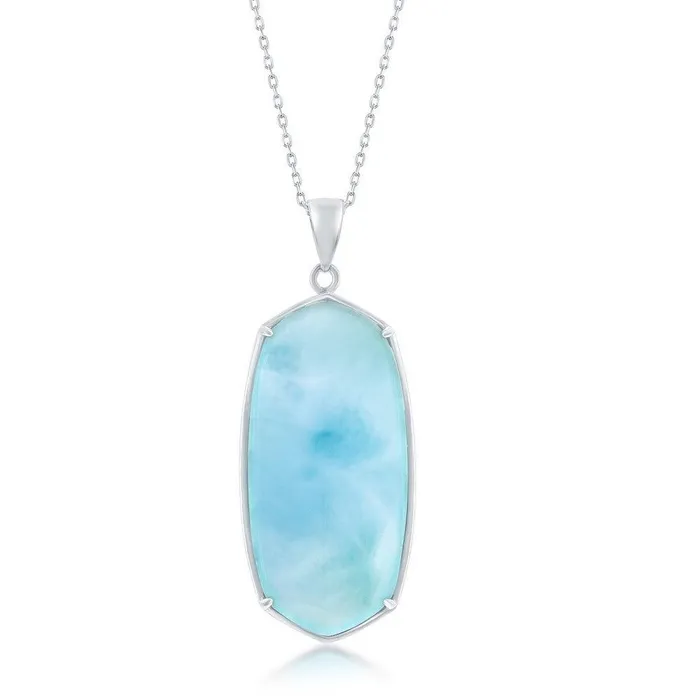 Classic Necklaces Sterling Silver Large Long Hexagon Larimar Pendant