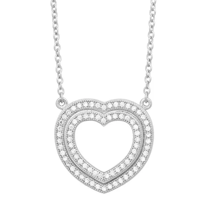 Classic Necklaces Sterling Silver Open Micro Pave Heart Necklace