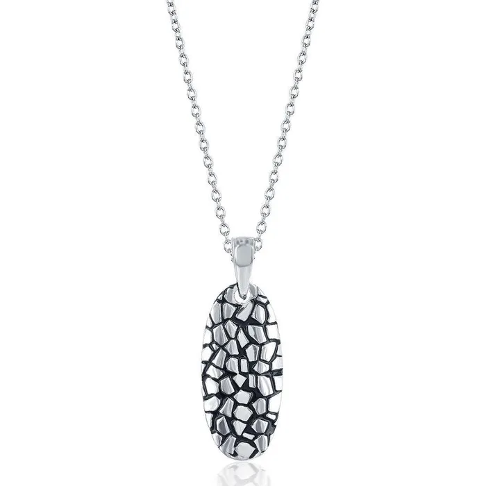 Classic Necklaces Sterling Silver Oval Cobblestone Design Pendant