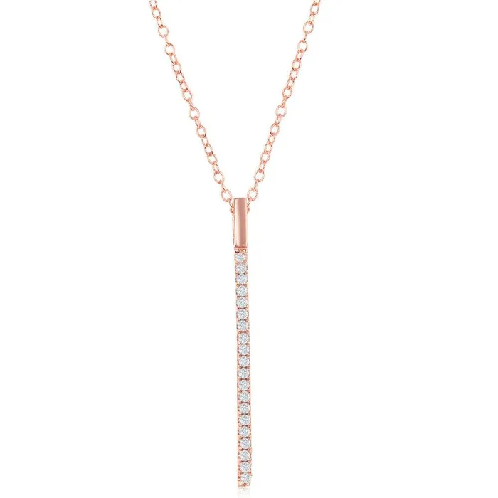 Classic Necklaces Sterling Silver Rose Gold Plated CZ Vertical Bar Necklace