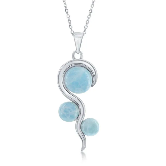 Classic Necklaces Sterling Silver Round Larimar Swirl Design Pendant