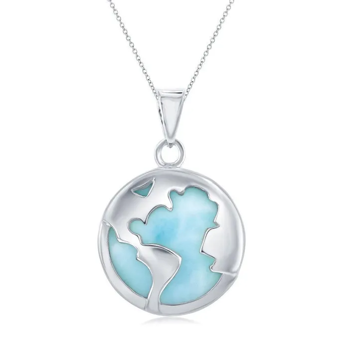 Classic Necklaces Sterling Silver Round Larimar World Pendant