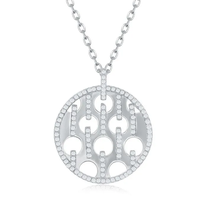 Classic Necklaces Sterling Silver Shiny Disc with Circle CutOuts and CZ Necklace Classic Necklaces Sterling Silver Shiny Disc with Circle CutOuts and CZ Necklace