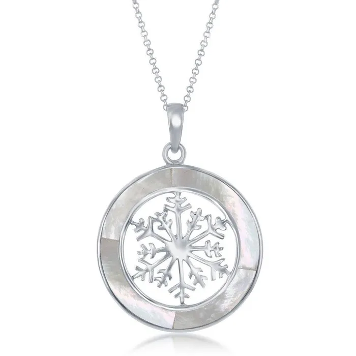 Classic Necklaces Sterling Silver Snowflake Round Pendant With Chain MOP