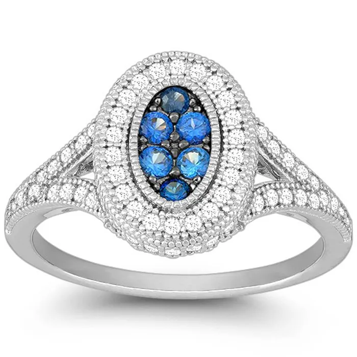 Classic Rings Classic Womens Blue Sapphire and Pave CZ Ring W9909