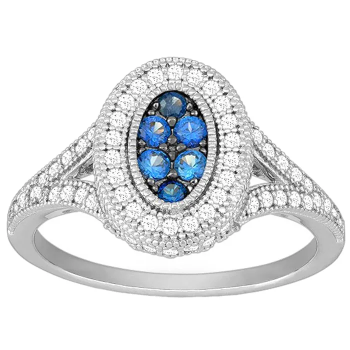 Classic Rings Classic Womens Blue Sapphire and Pave CZ Ring W9909