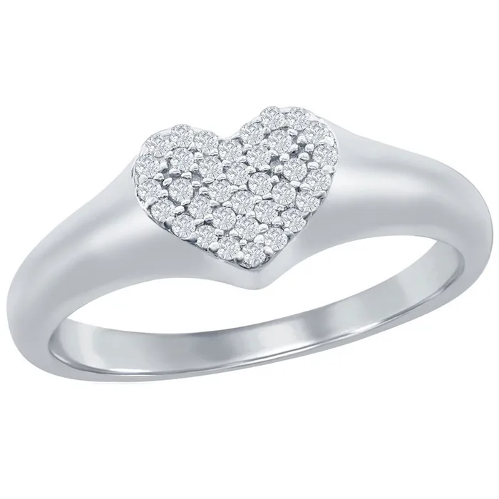 Classic Rings Classic Womens Silver Micro Pave CZ Heart Ring W2770