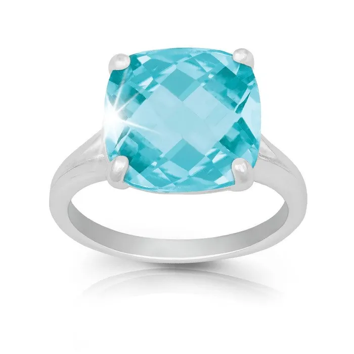 Classic Rings Sterling Silver Large Square Blue Topaz Gemstone Ring